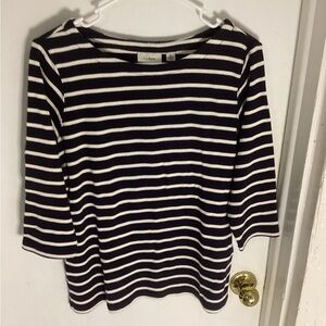 L.L. Bean Women's Funnel Neck Blue/White Striped top size L reg